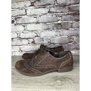 Born BOC Suzette Wingtips Shoes Brown Suede Blue Stitching Oxfords Women 8.5M US